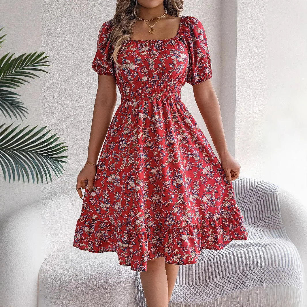 Women's Floral 3D Print Square Neck Dress